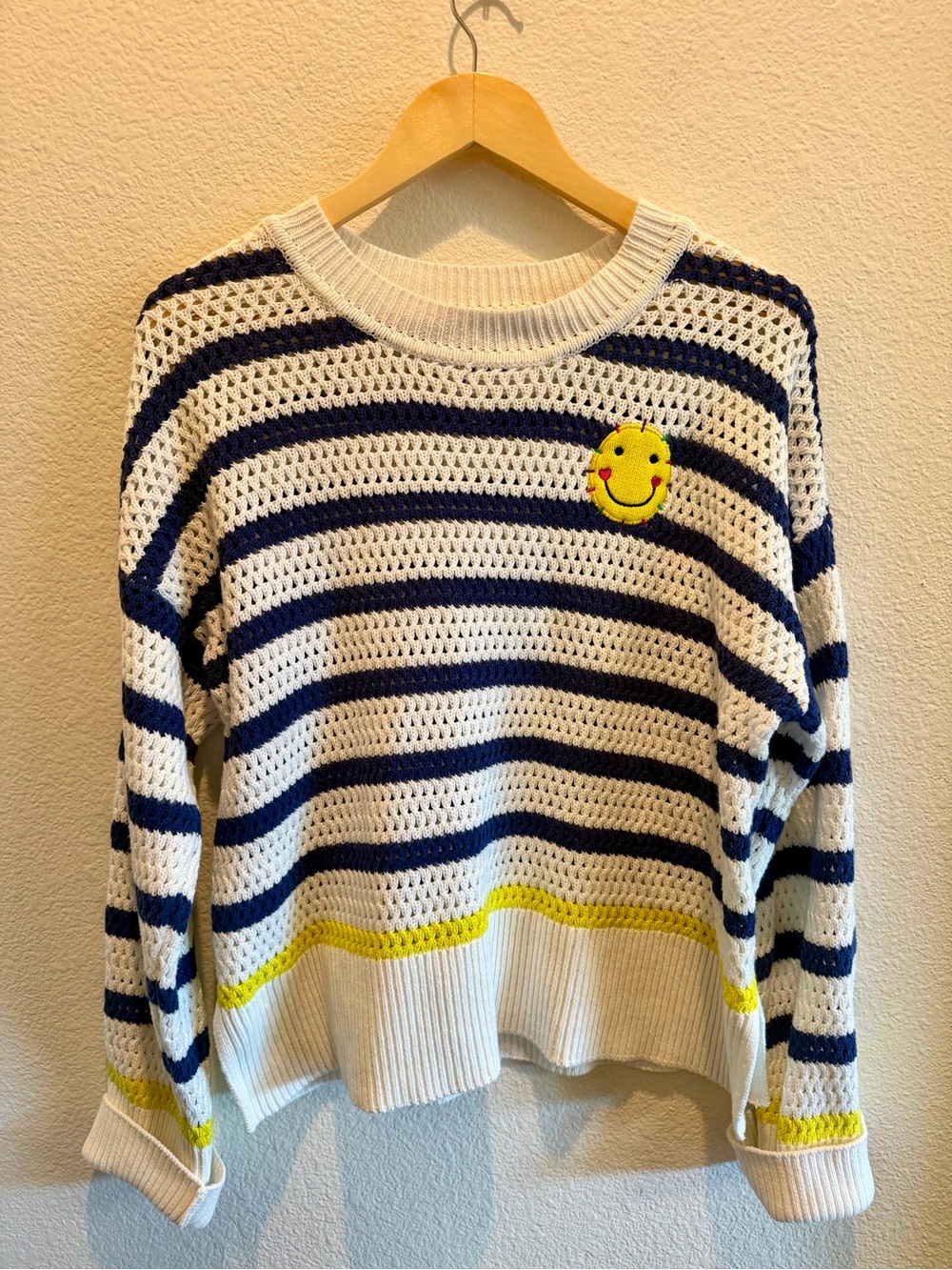 Kerri Rosenthal Smiley Face Sweater White Navy M